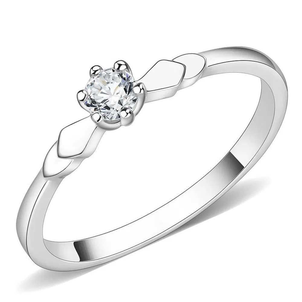 3W110 - Rhodium Brass Ring with AAA Grade CZ in Clear - Grocery