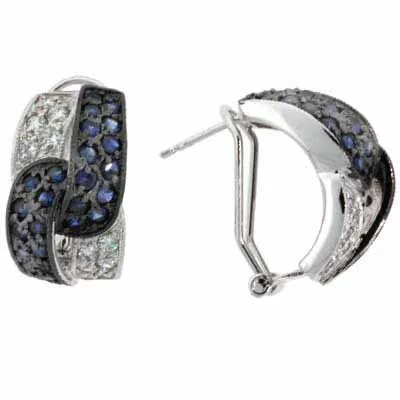 Sterling Silver Colorless & Blue CZ Omega Back Earrings - Grocery