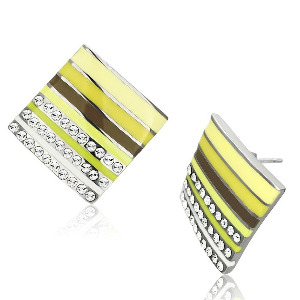 TK909 - High polished (no plating) Stainless Steel Earrings with Top Grade Crystal in Clear - Grocery