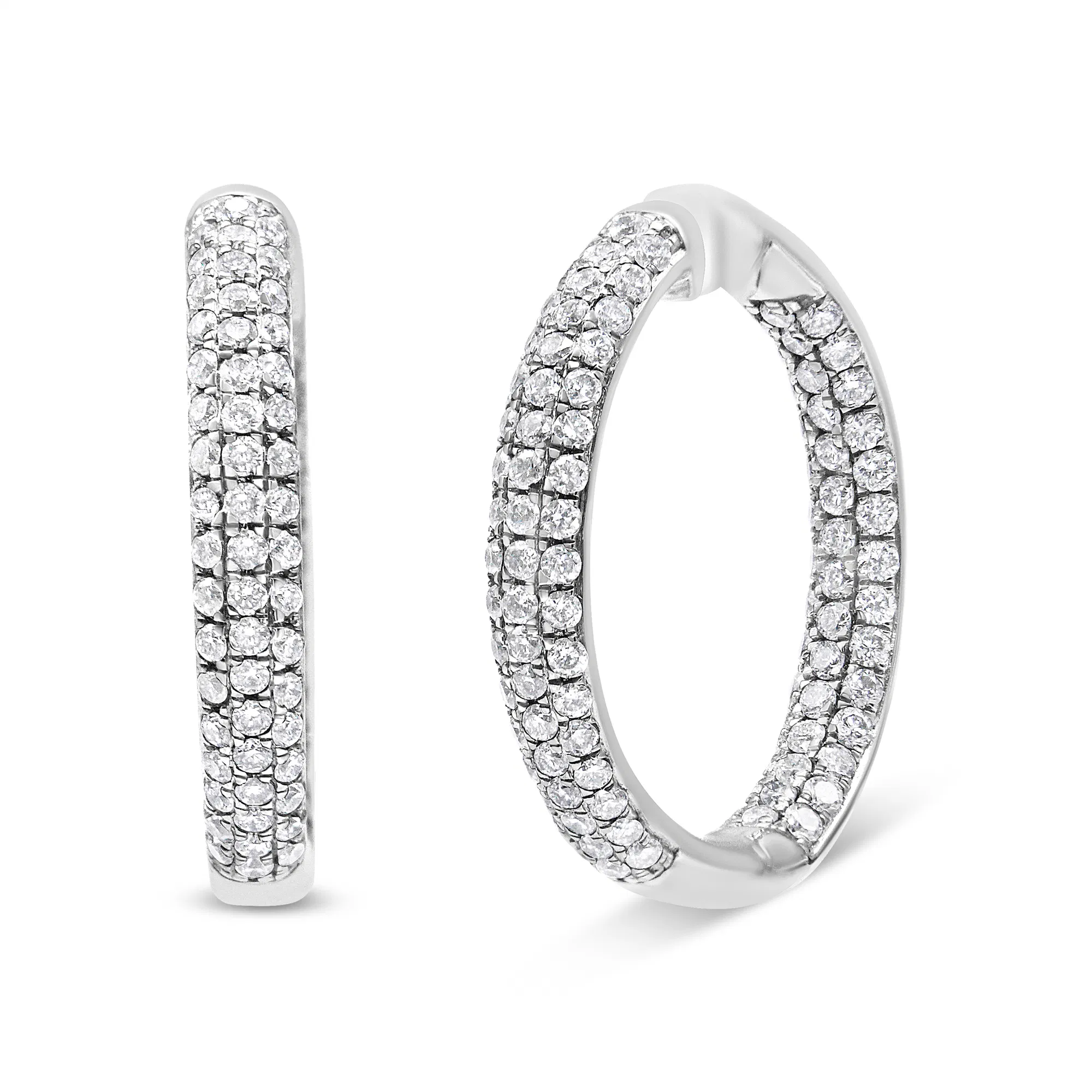 14K White Gold 2.00 Cttw Lab Grown Diamond Triple Row Inside Out Hoop Earrings (G-H Color, SI1-SI2 Clarity) - Grocery