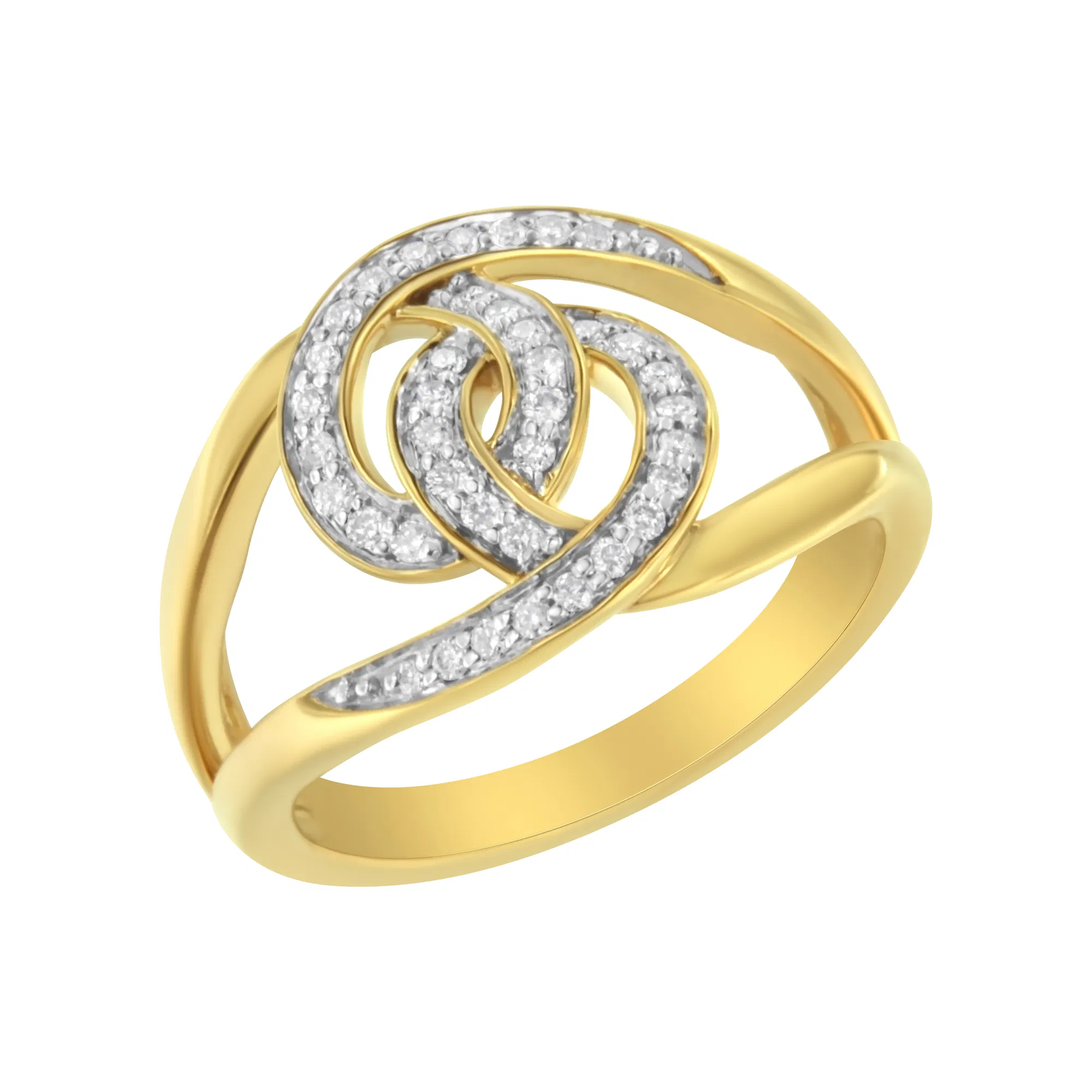 14K Yellow Gold Plated .925 Sterling Silver 1/4 Cttw Diamond Interlocking Loop Open Shank Bypass Ring (I-J Color, I1-I2 Clarity) - Grocery