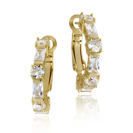 18k Gold over Silver Round & Rectangle CZ Half Hoop Earrings - Grocery