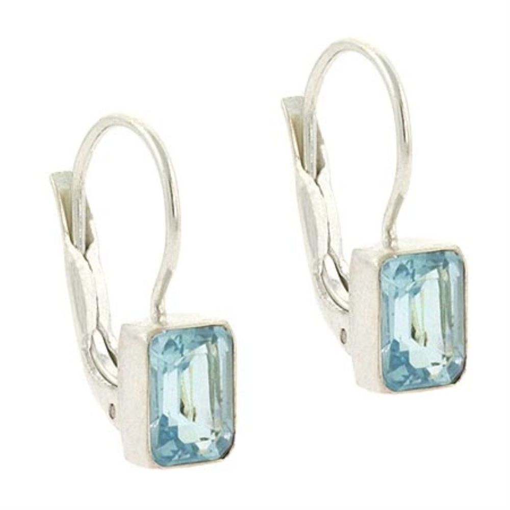 Sterling Silver Genuine Blue Topaz stone emerald cut LeverBack Lever Back Earrings - Grocery