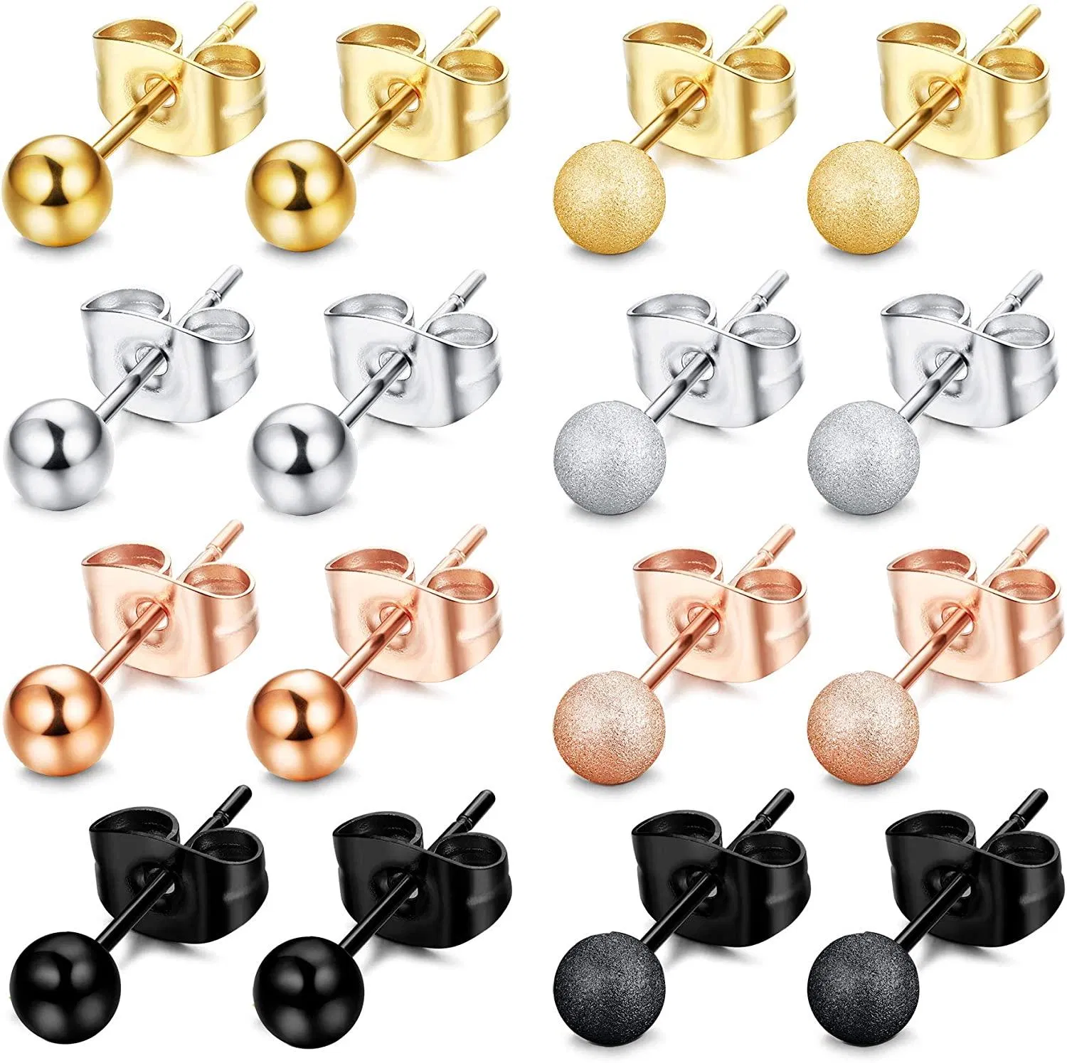 8 Pairs Stud Ball Earrings 316L Surgical Stainless Round Ball Earrings Set for Women Mens - Grocery