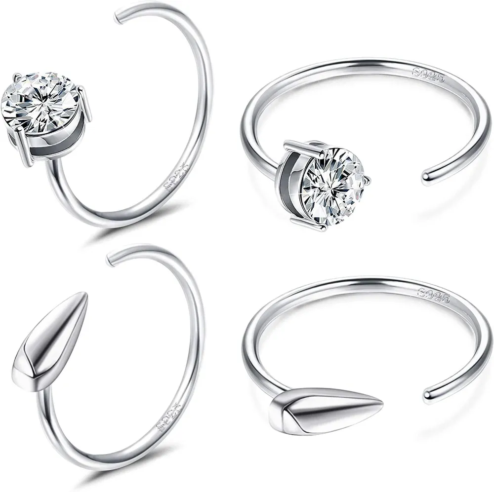 2 Pairs 925 Sterling Silver Half Hoops Earrings Opal Ball Star Dot Small Hoop Earrings Huggie Cartilage Earrings Hug Tiny Hoop Earrings for Women Men - Grocery