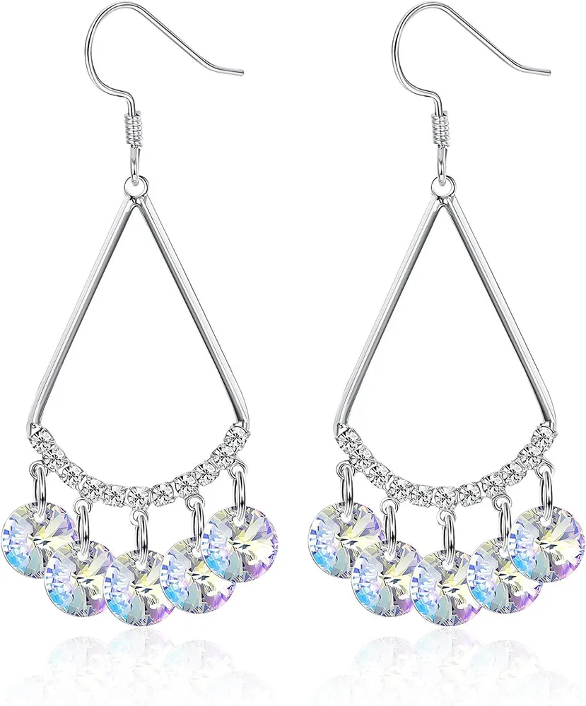 Crystal Dangle Earrings Stainless Drop Earrings Triangle Colorful Twist Earrings Hypoallergenic Jewellery Gift for Women - Grocery