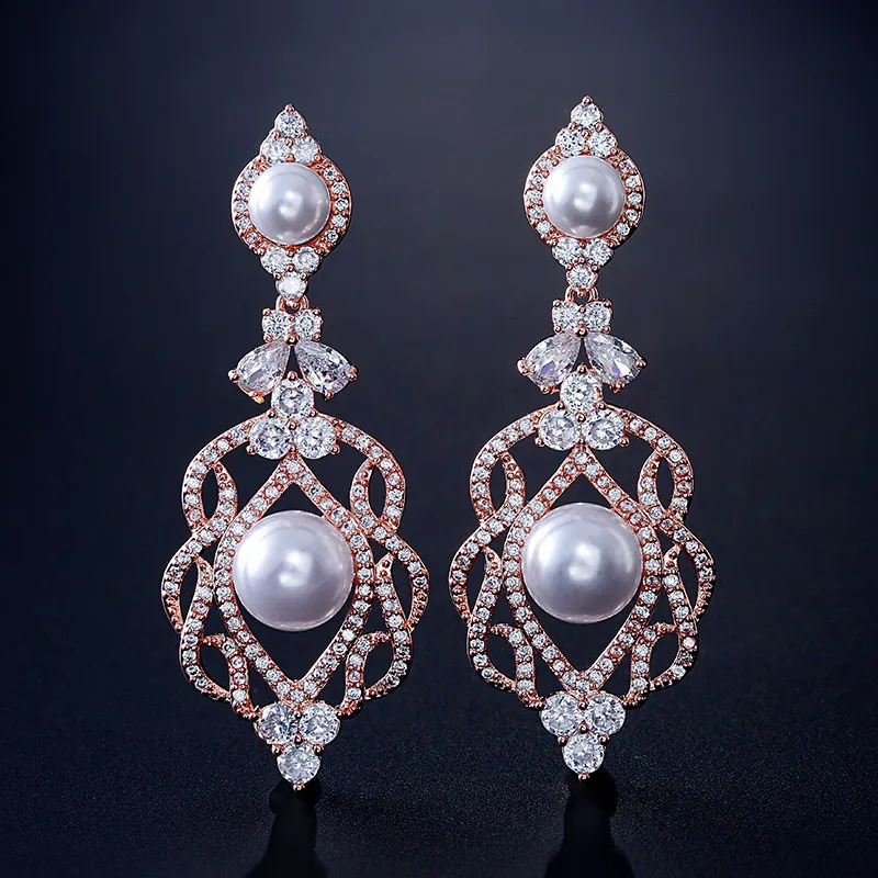 Pearl Tassel Earrings Long Small Niche Design Light Luxury Style Zircon - Grocery