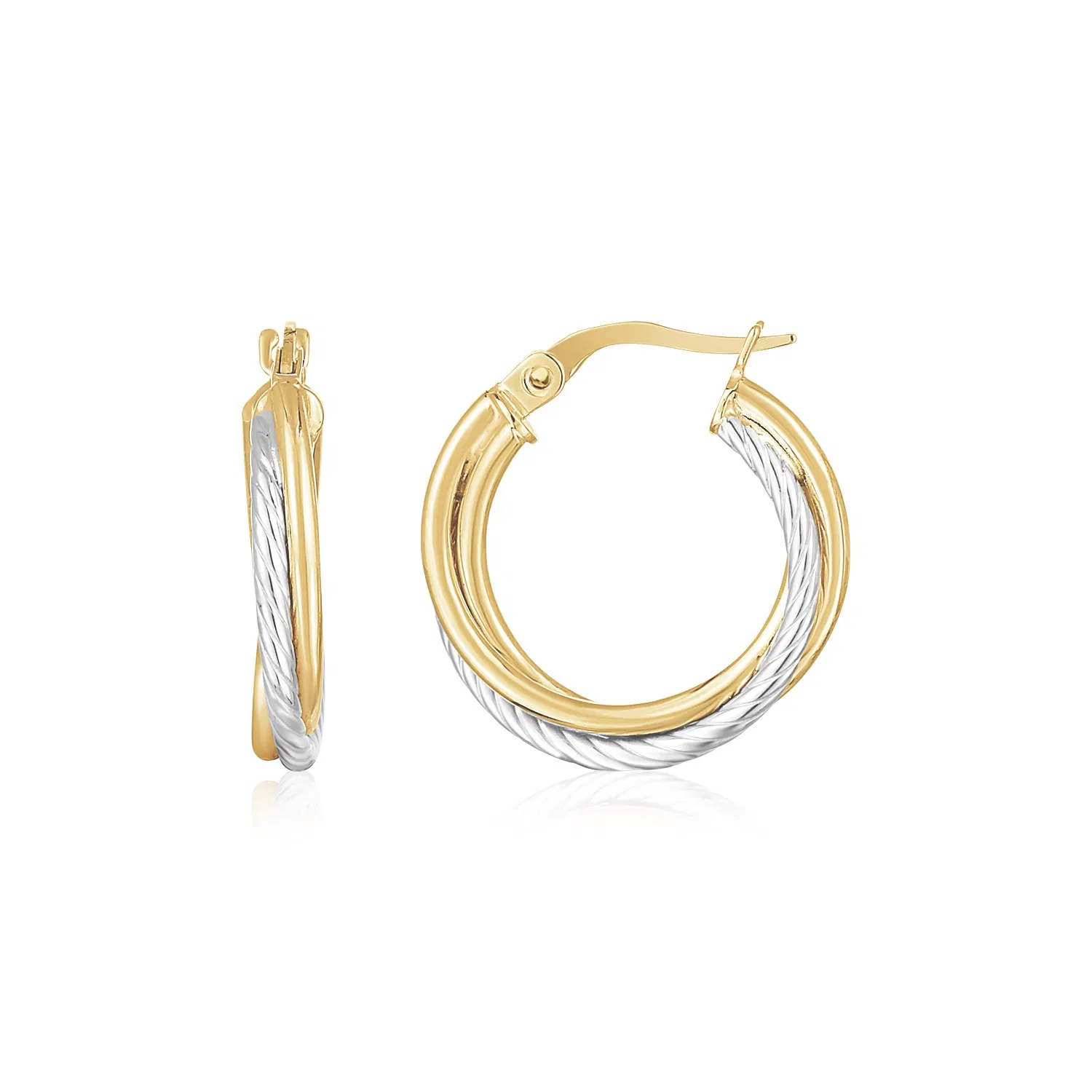 14K Yellow and White Gold Twisted Hoops - Grocery