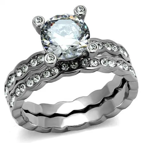 TK2659 - High polished (no plating) Stainless Steel Ring with AAA Grade CZ in Clear - Grocery