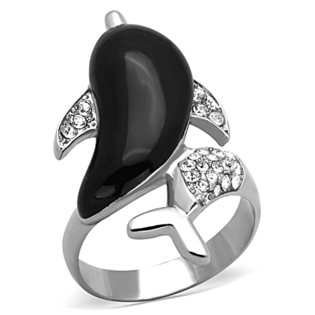 TK1326 - High polished (no plating) Stainless Steel Ring with Top Grade Crystal in Clear - Grocery