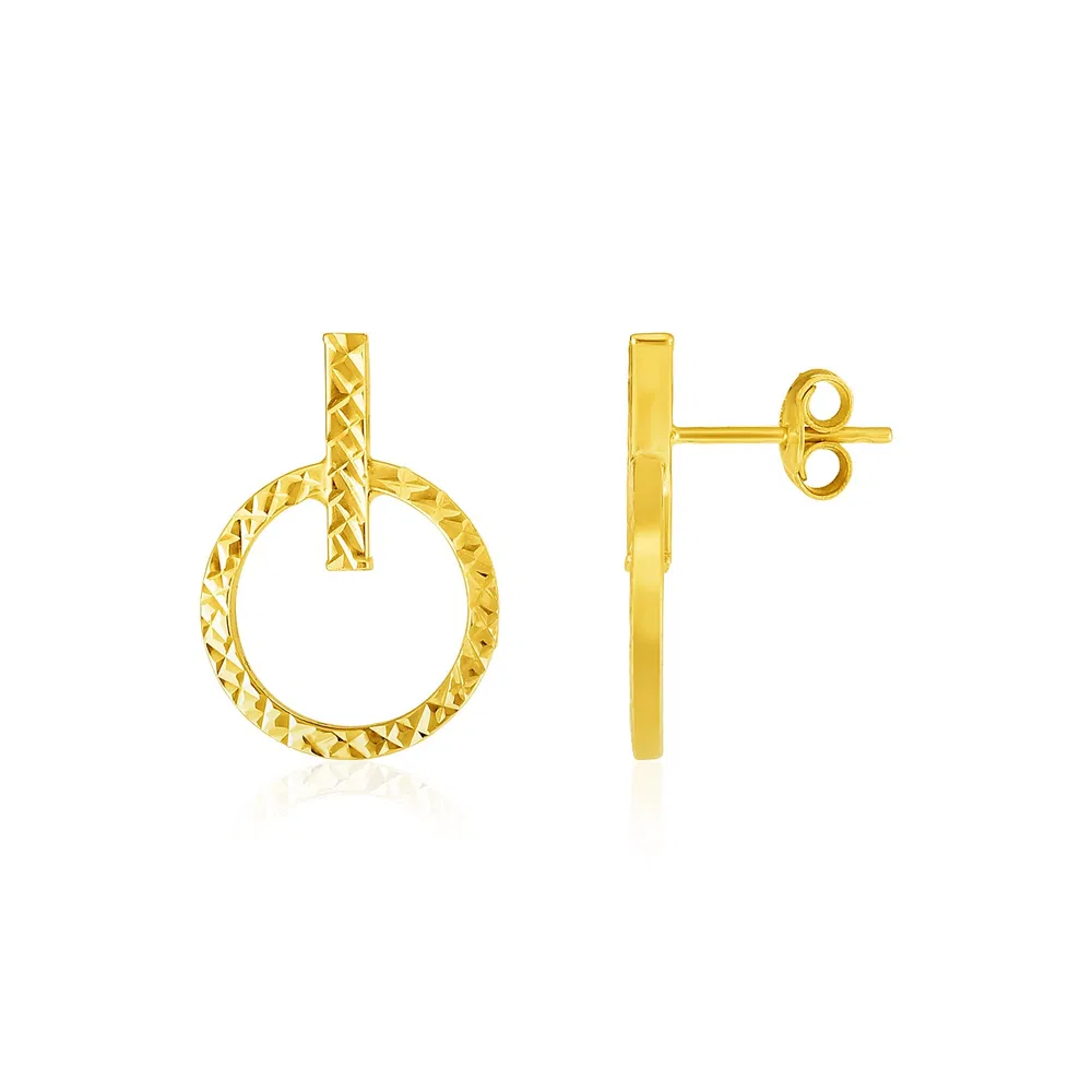 14k Yellow Gold Textured Circle and Bar Post Earrings - Grocery