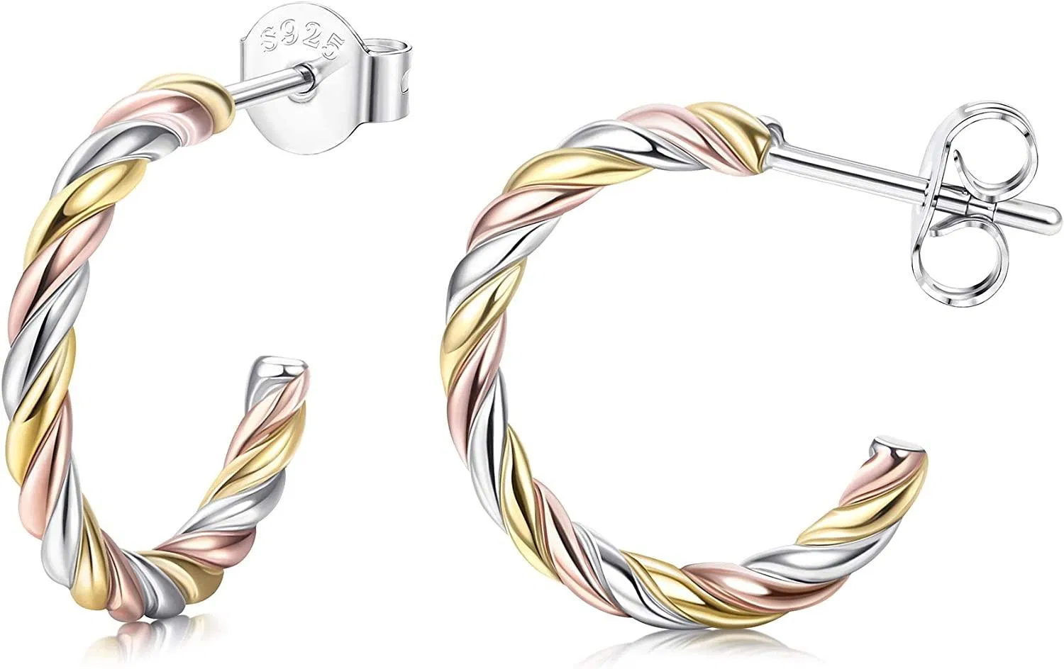 925 Sterling Twisted Half Hoop Earrings for Women Minimalist Small Open Rope Hoop Earring Hypoallergenic 12MM - Grocery