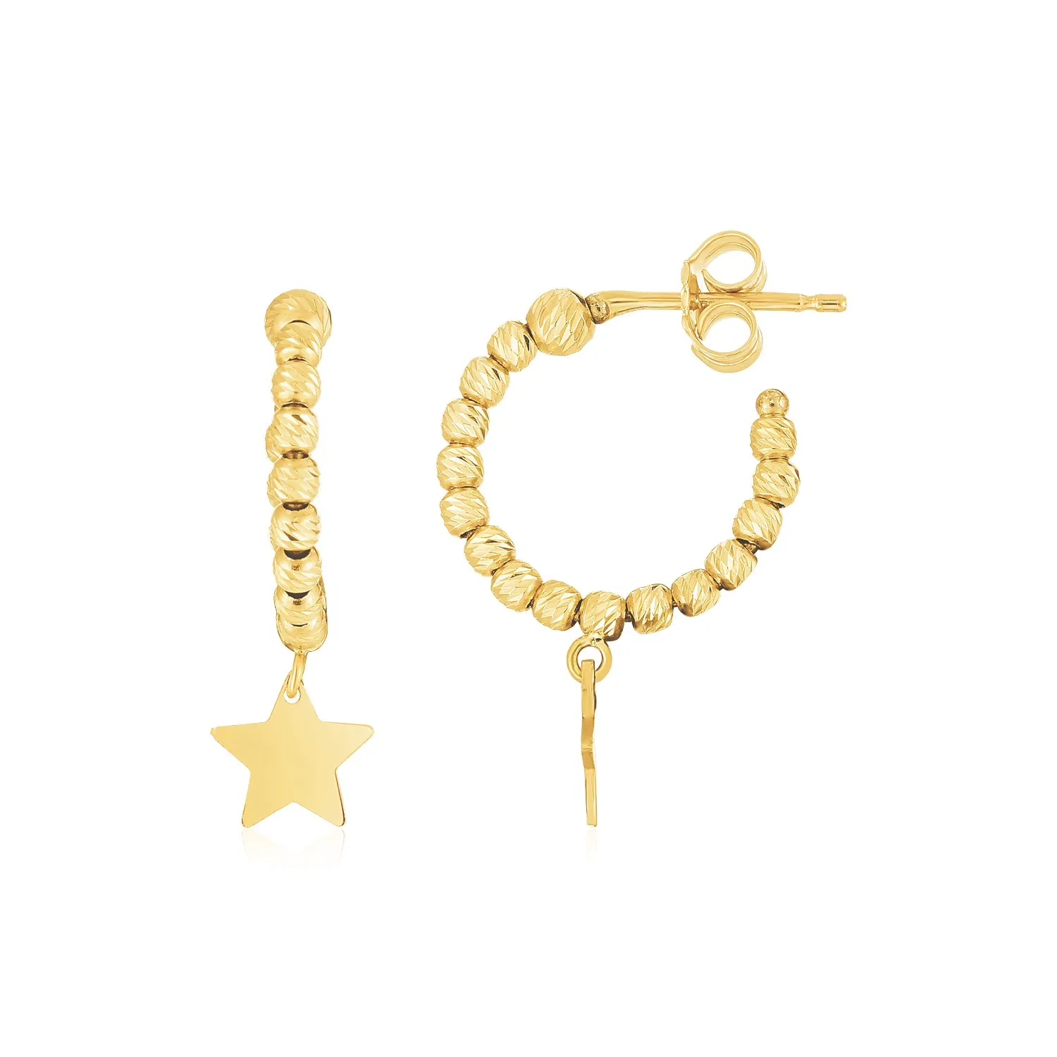14K Yellow Gold Drop Star Charm Beaded Hoop Earrings - Grocery
