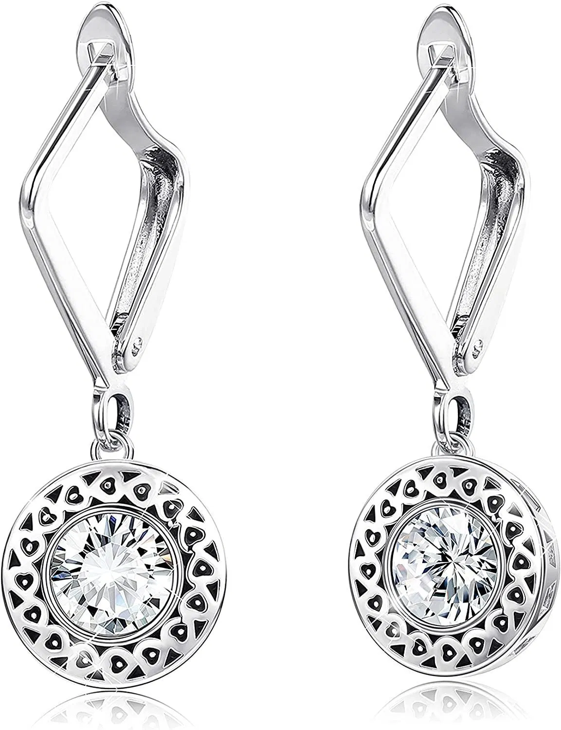 Vintage Halo Dangle Earrings for Women Round Bezel Set Drop Earrings 4MM Sparkly Cubic Zirconia Bride Earrings Dainty Prom - Grocery