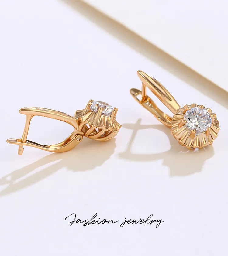 18K gold plated floral and zirconium earrings for women - Grocery
