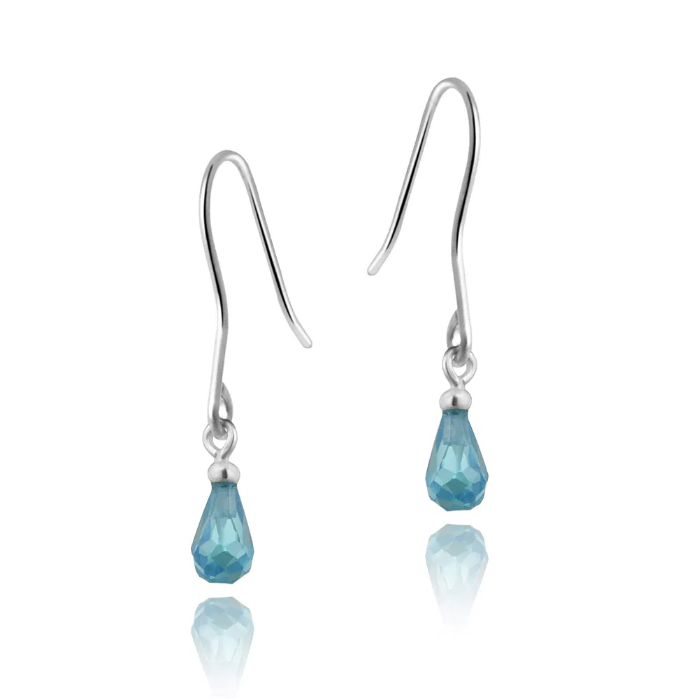 Sterling Silver Aquamarine CZ Teardrop Dangle Earrings - Grocery