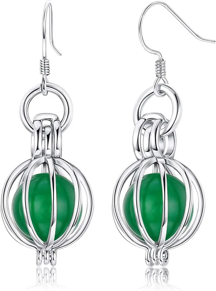 925 Sterling Silver Lantern Dangle Earrings for Women Summer Green Ball Earrings for Anniversary Birthday - Grocery