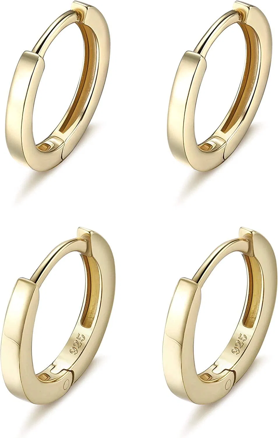 2Pairs Sterling Silver Cuff Earrings Set 18K Gold Plated Small Hoop Huggie Stud Earrings for Women - Grocery