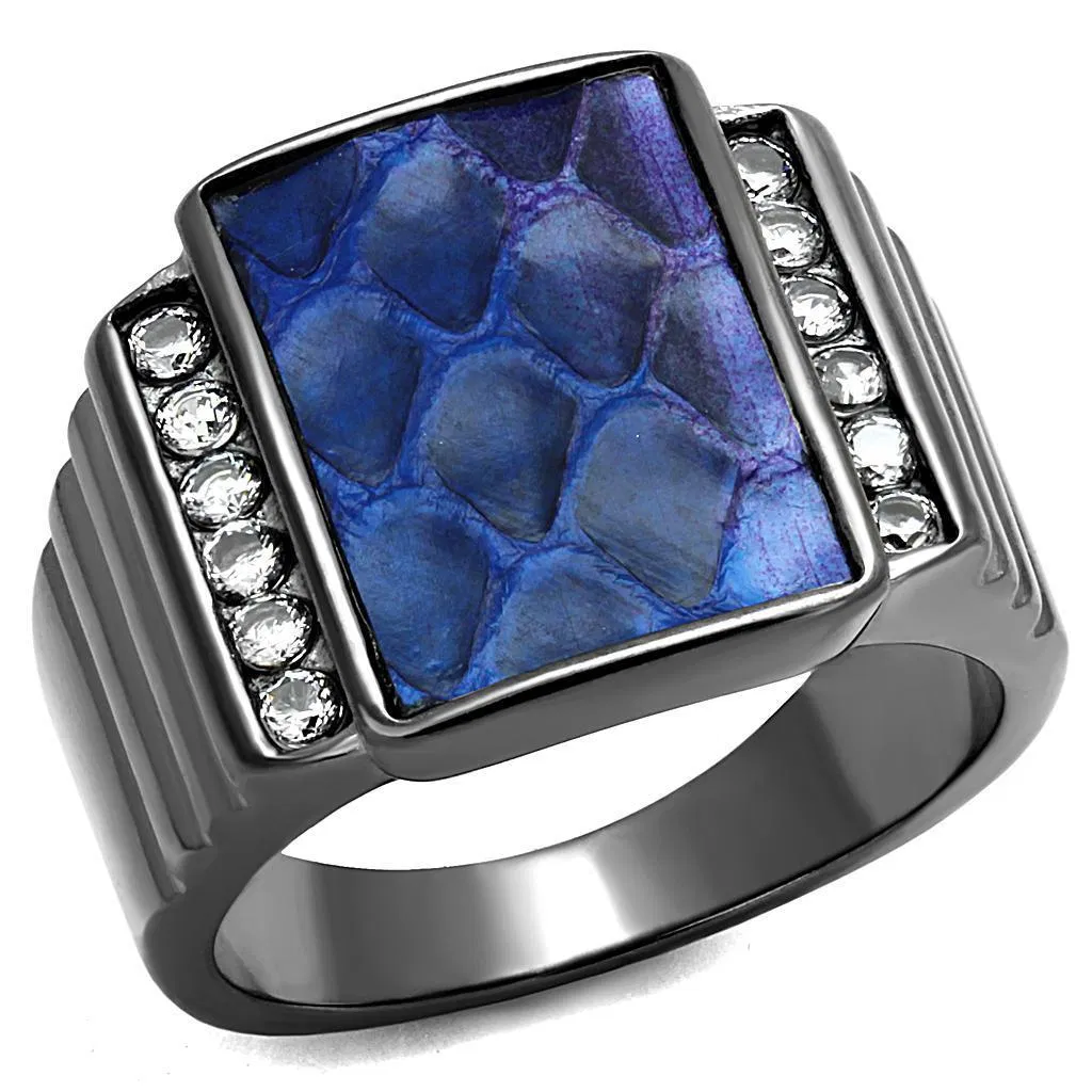 TK2736 - IP Light Black (IP Gun) Stainless Steel Ring with Leather in Montana - Grocery