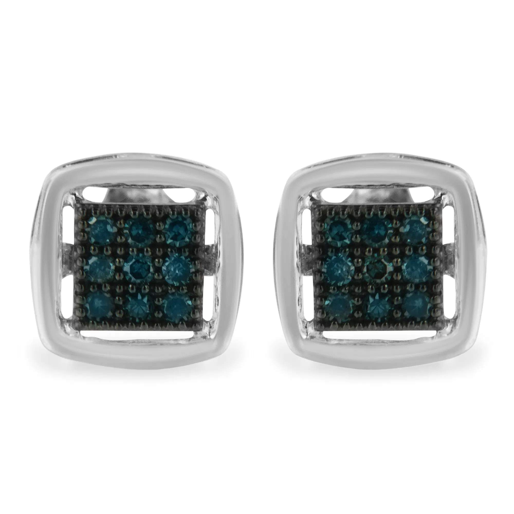 Sterling Silver Rose Cut Treated Blue Diamond Square Stud Earring (0.25 cttw, Blue Color, I2-I3 Clarity) - Grocery
