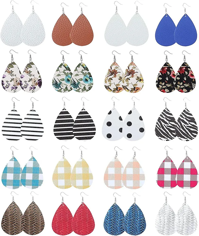 20 Pairs Leather Leaf Earrings for Women Colorful Dangle Fall Earrings for Ladies - Grocery