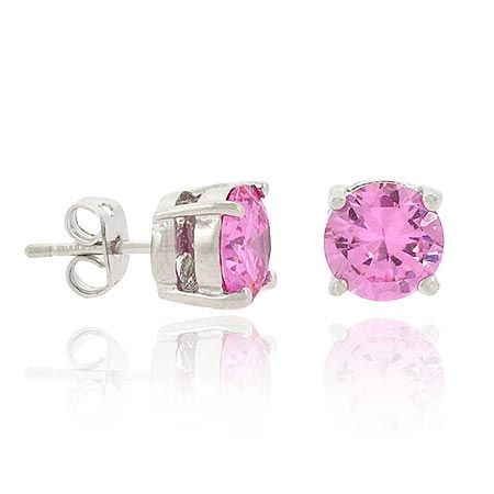 Sterling Silver .925 Pink cz Prong Large Round Stud 8mm Earrings - Grocery