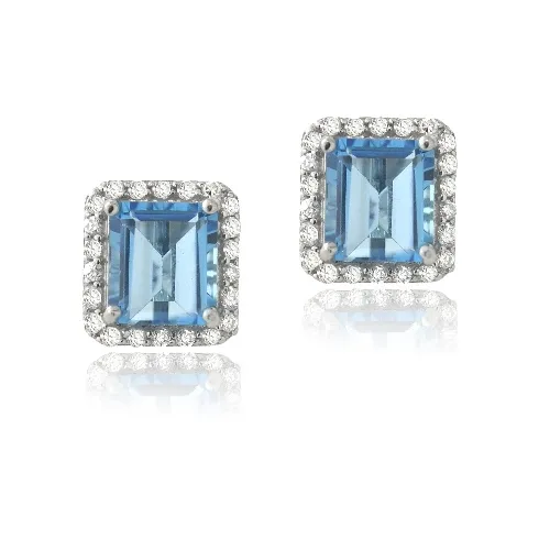 Sterling Silver 3.8ct London Blue Topaz & CZ Rectangle Stud Earrings - Grocery