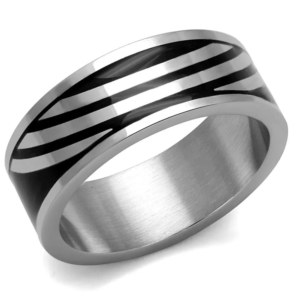 TK2411 - High polished (no plating) Stainless Steel Ring with Epoxy in Jet - Grocery