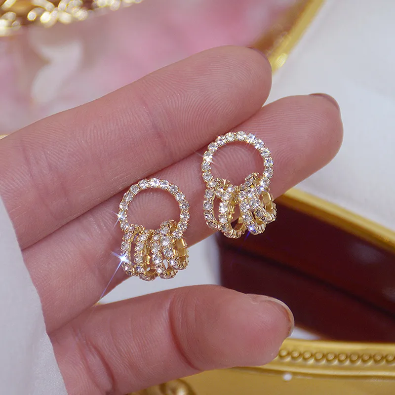 Korean Super Shining Buckle Circle Earrings for Women 14k Plated Gold Elegant AAA Zirconia Stud Earring Birthday Gift Brincos - Grocery