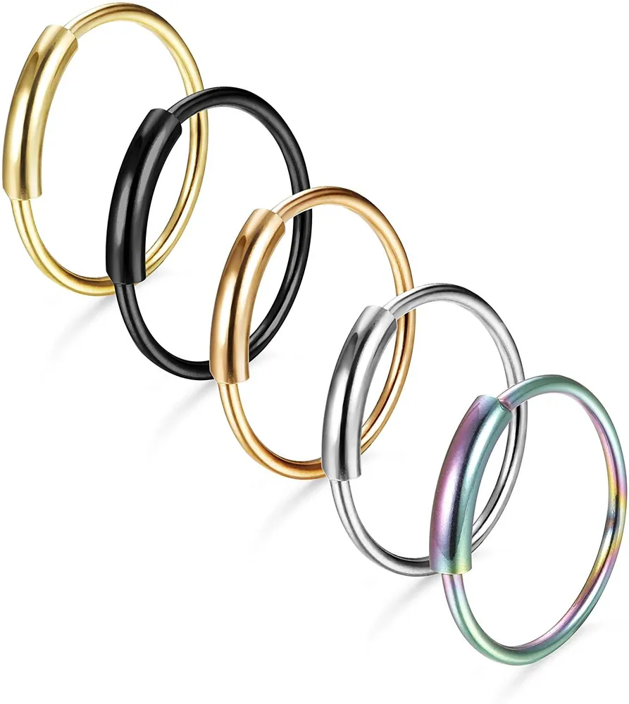 5Pcs 316L Surgical Steel Seamless Continuous Hoop Rings Nose Tragus Lip Ear Piercing 5 Colors 20 Gauge 8MM - Grocery