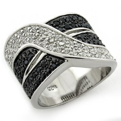 LOAS1147 - Special Color 925 Sterling Silver Ring with AAA Grade CZ in Jet - Grocery