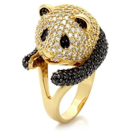 0W182 - Gold+Ruthenium Brass Ring with AAA Grade CZ in Jet - Grocery