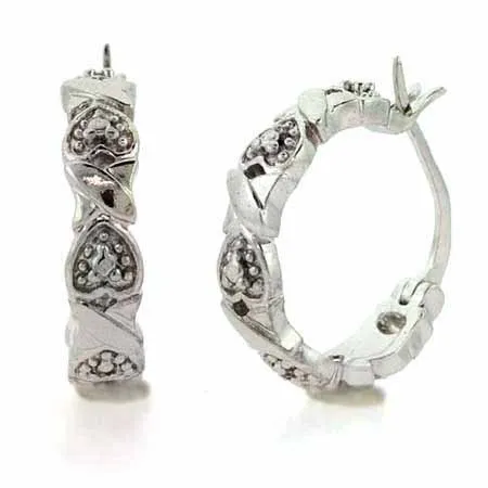 Sterling Silver Diamond Accent X and Heart Hoop Earrings - Grocery