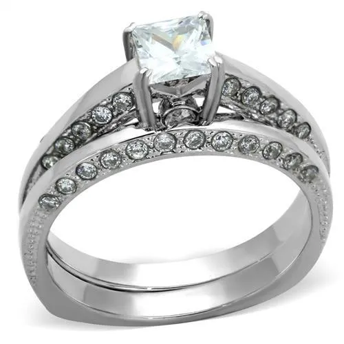 TK1435 - High polished (no plating) Stainless Steel Ring with AAA Grade CZ in Clear - Grocery