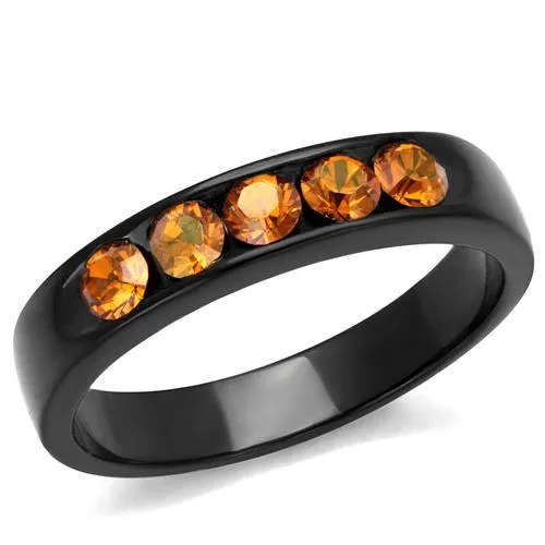 TK2206 - IP Black(Ion Plating) Stainless Steel Ring with Top Grade Crystal in Champagne - Grocery