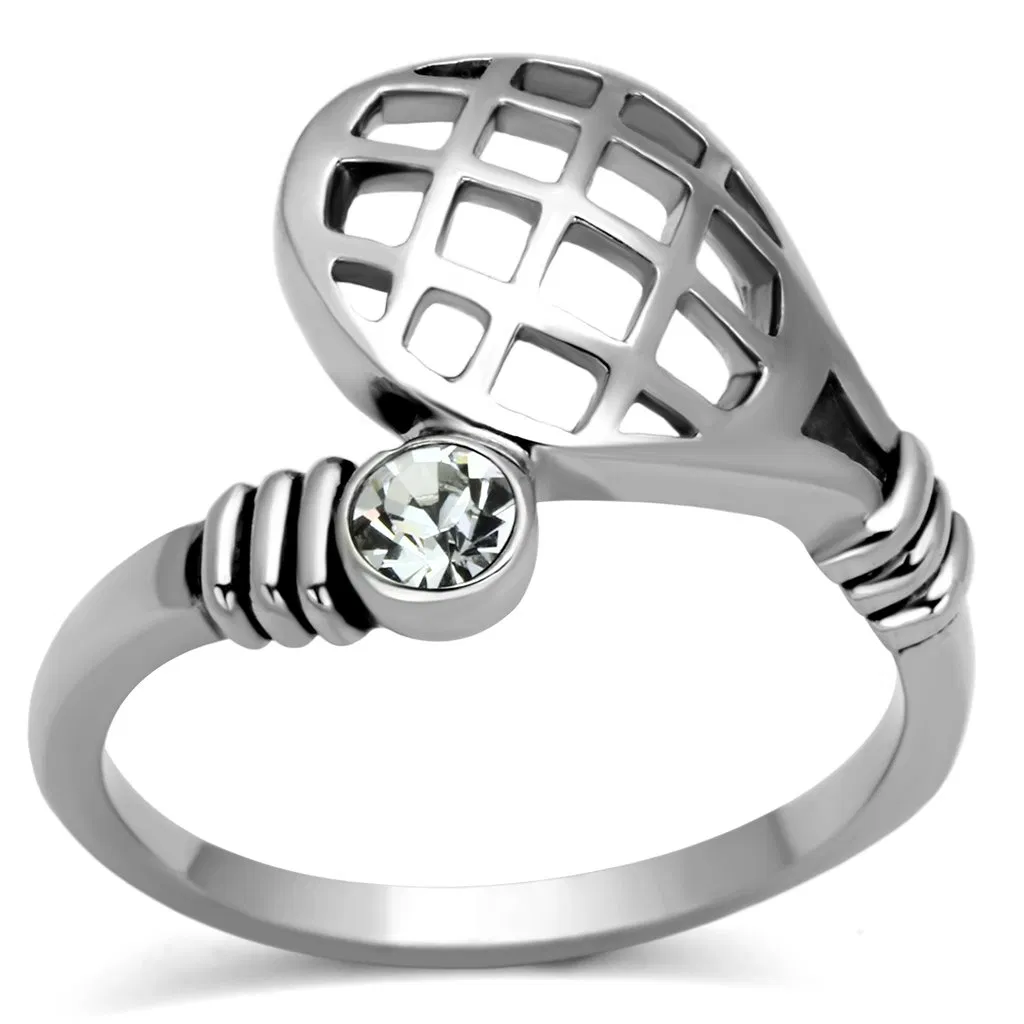 TK1083 - High polished (no plating) Stainless Steel Ring with Top Grade Crystal in Clear - Grocery