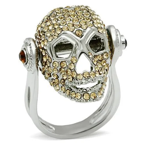 3W016 - Rhodium White Metal Ring with Top Grade Crystal in Citrine Yellow - Grocery