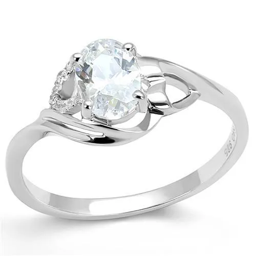 3W1388 - Rhodium 925 Sterling Silver Ring with AAA Grade CZ in Clear - Grocery
