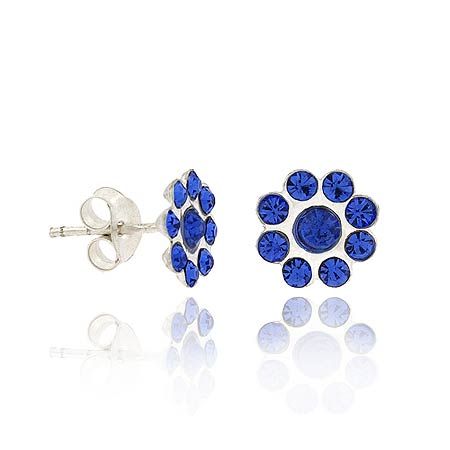 Sterling Silver 5mm Royal Blue Rhinestone Sparkle Mini Kid Flower Stud Earrings - Grocery