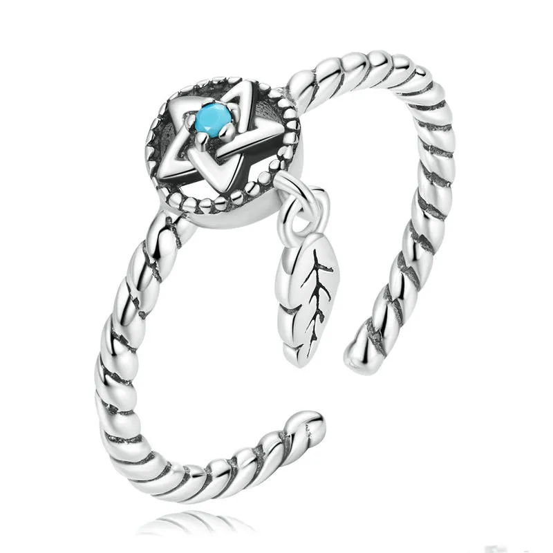 Blue Turquoise Simple Pentagram Feather Ring - Grocery