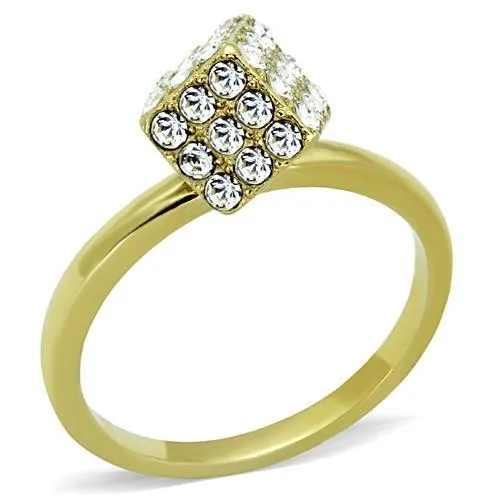 TK1725 - IP Gold(Ion Plating) Stainless Steel Ring with Top Grade Crystal in Clear - Grocery