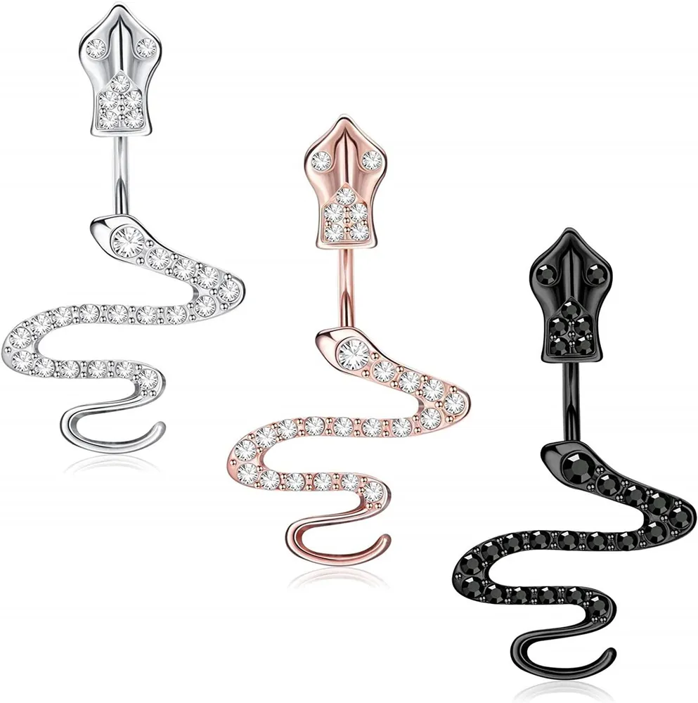 Surgical Belly Button Rings Butterfly Snake Belly Button Rings CZ Crystal Navel Rings for Women Beach 14G - Grocery