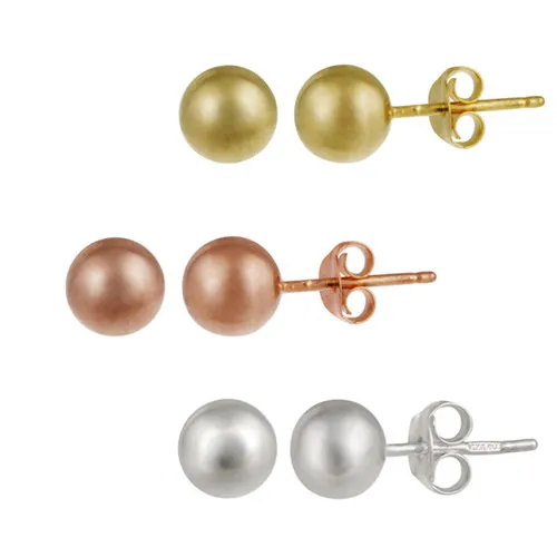 Sterling Silver 8mm Tri-Color 3-Pair Ball Stud Earrings Set - Grocery