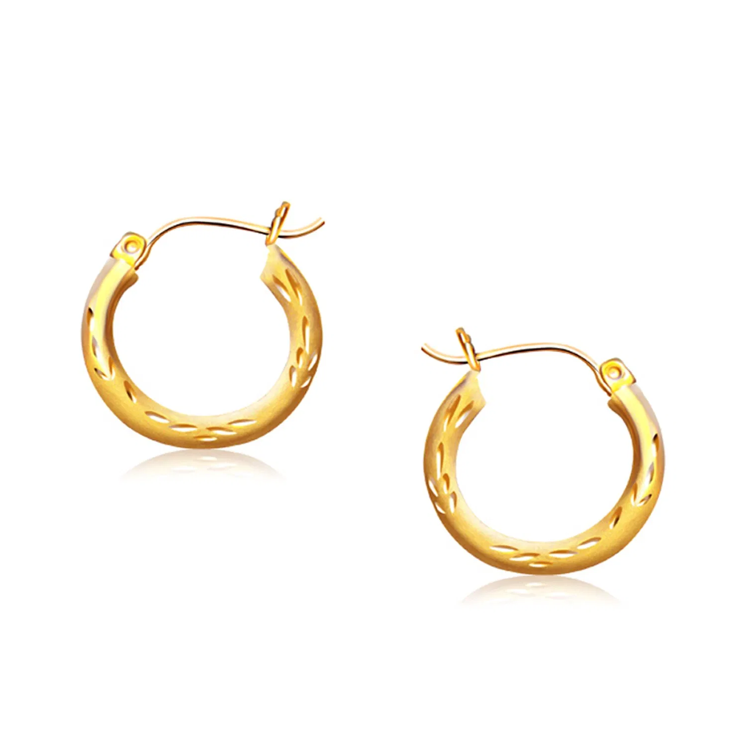 14k Yellow Gold Fancy Diamond Cut Hoop Earrings (3x15mm) - Grocery