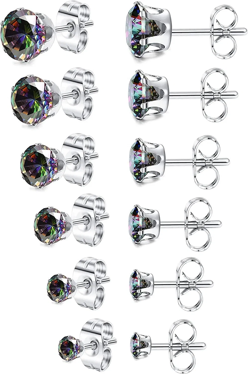 Women's Stainless Round Clear Cubic Zirconia Stud Earring (6 Pairs) - Grocery