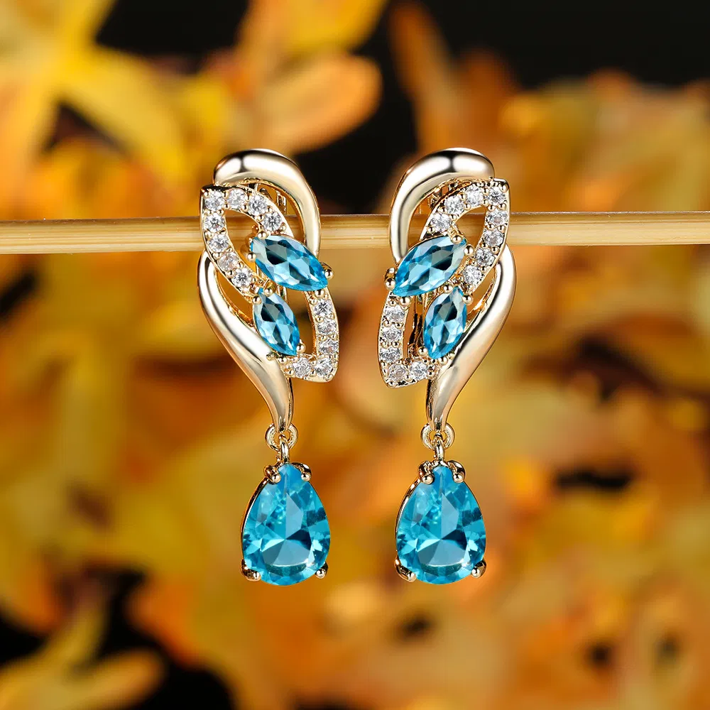 Romantic Crystal Dangle Earrings Water Cut Zircon Women Birthstone Party Earrings Jewelry Gifts - Grocery