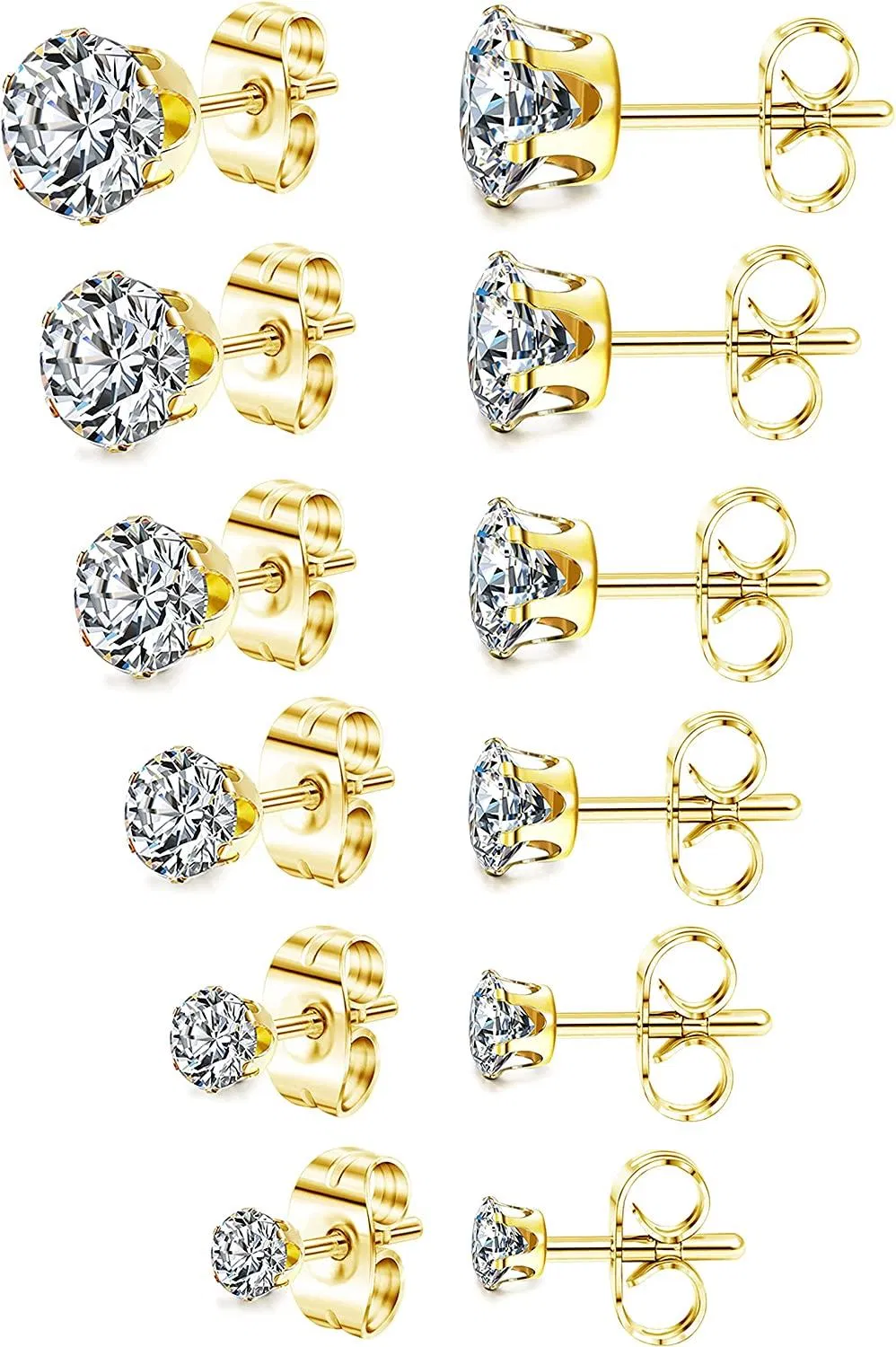 Women's Stainless Round Clear Cubic Zirconia Stud Earring (6 Pairs) - Grocery