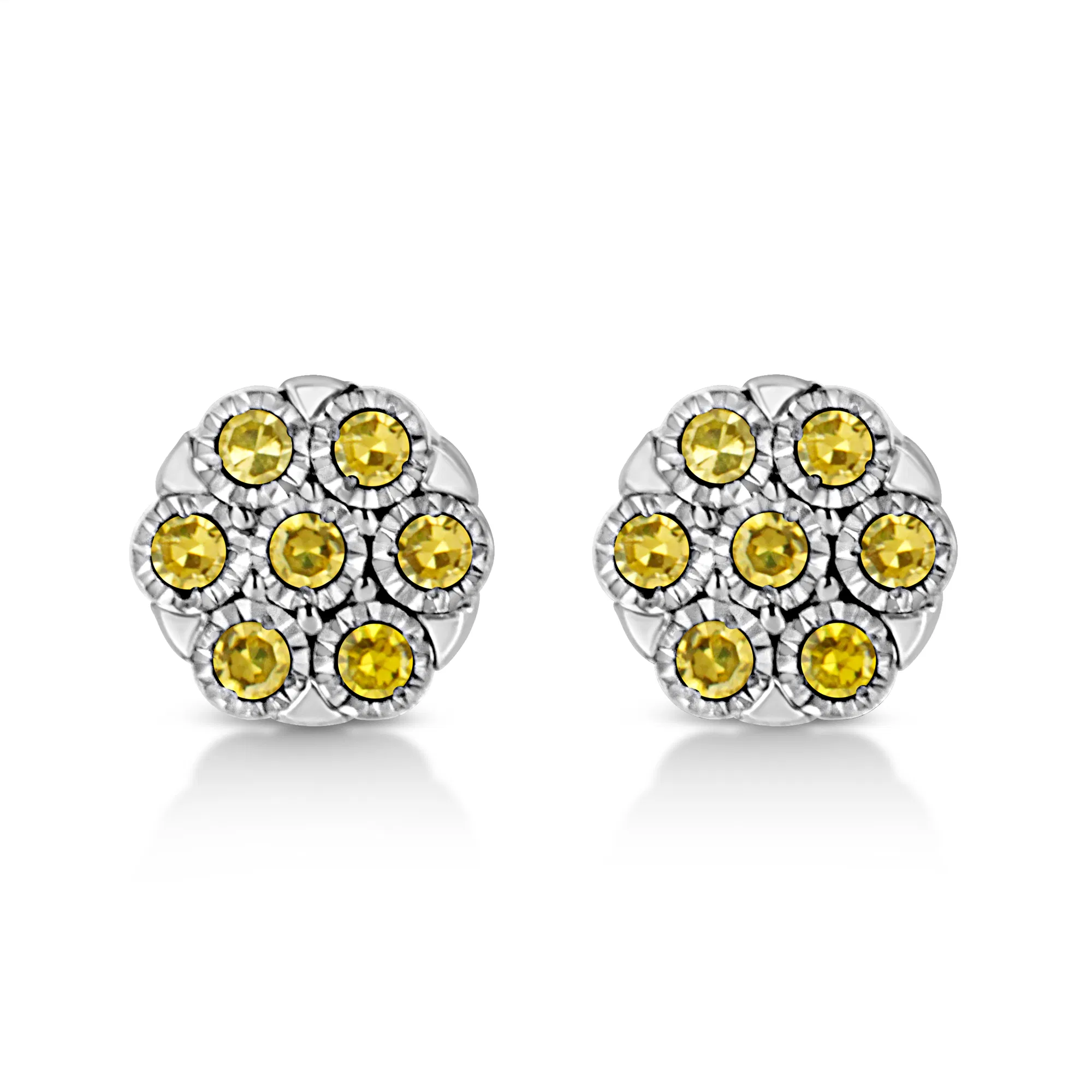 .925 Sterling Silver 1/4 Cttw Color Diamond Cluster Flower Earrings - Grocery