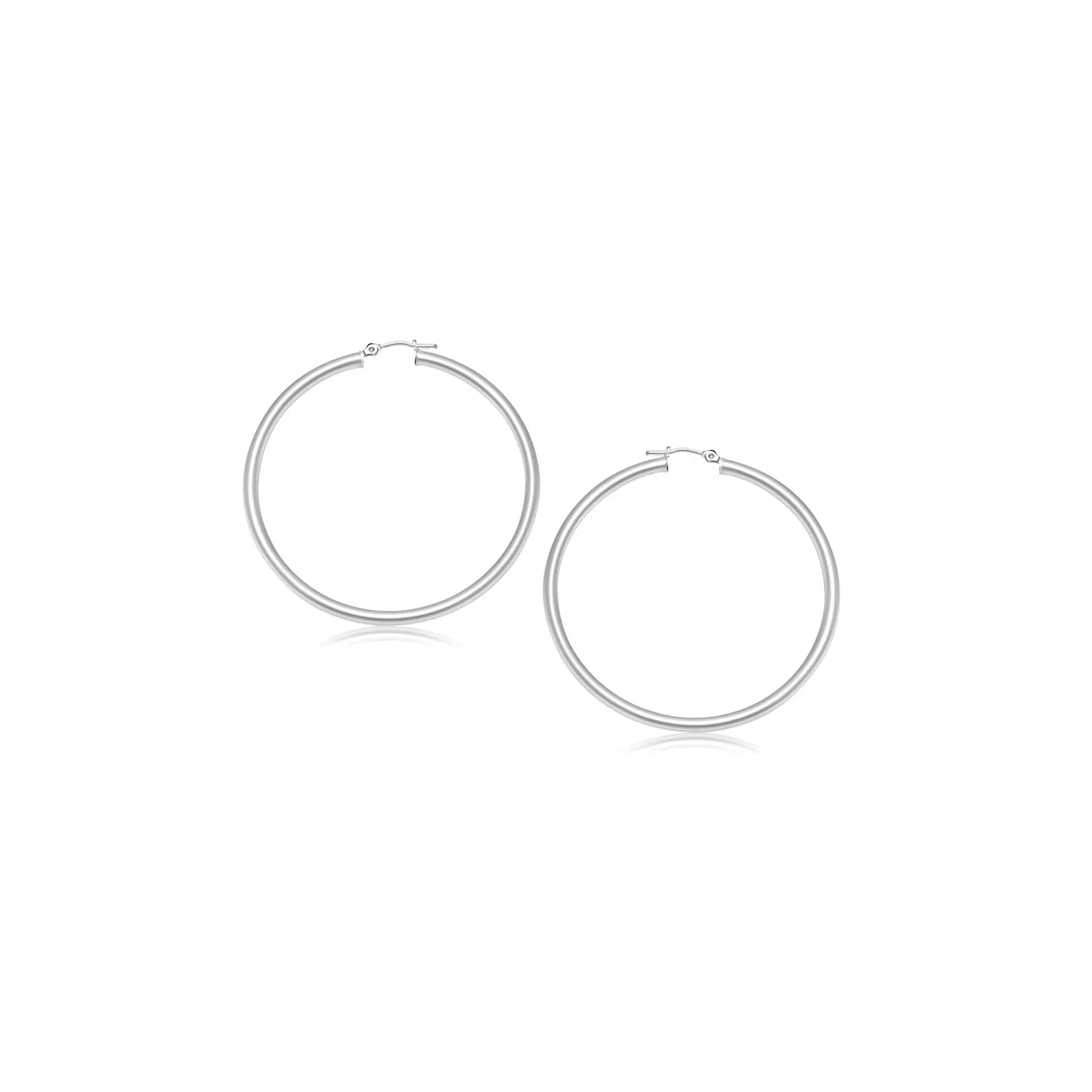 14k White Gold Polished Hoop Earrings (3x15mm) - Grocery
