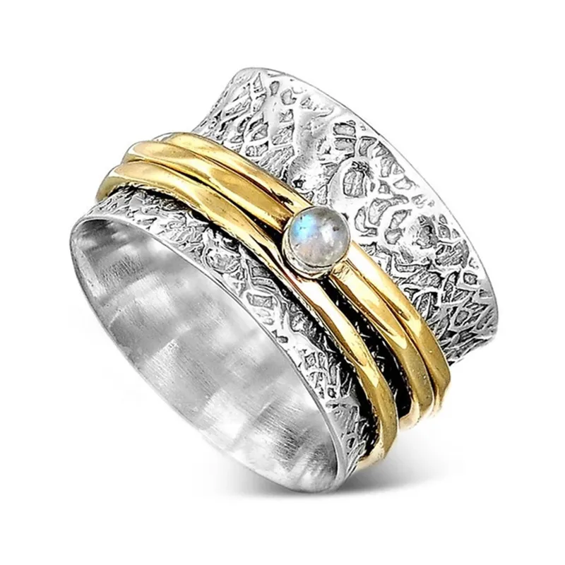 Retro White Gemstone Inlaid Rings For Men And Women - Grocery